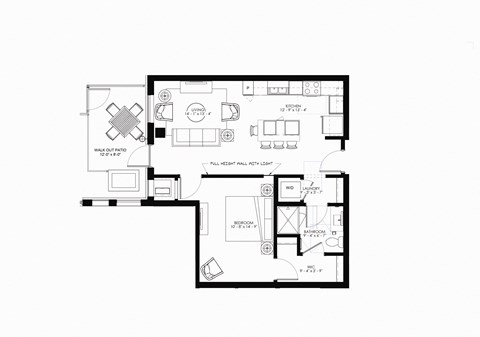 Floor plan for studio, 1 bath, 751 sqft
